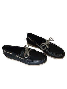 L.L. Bean Navy Blue Cayso Bay Mocs Nautical Boat Shoe White Sole Men Size 9.5M